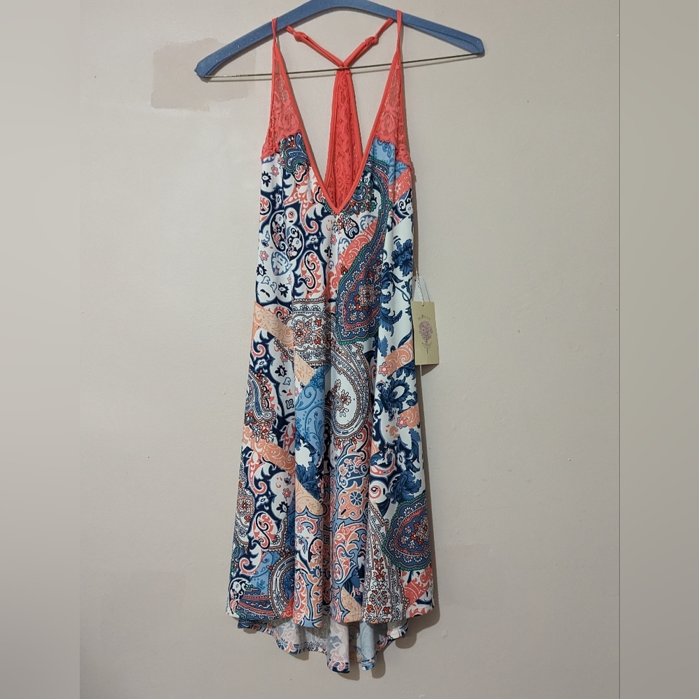 In Bloom by Jonquil Paisley Chemise Dress Brushed Knit Racer back New!